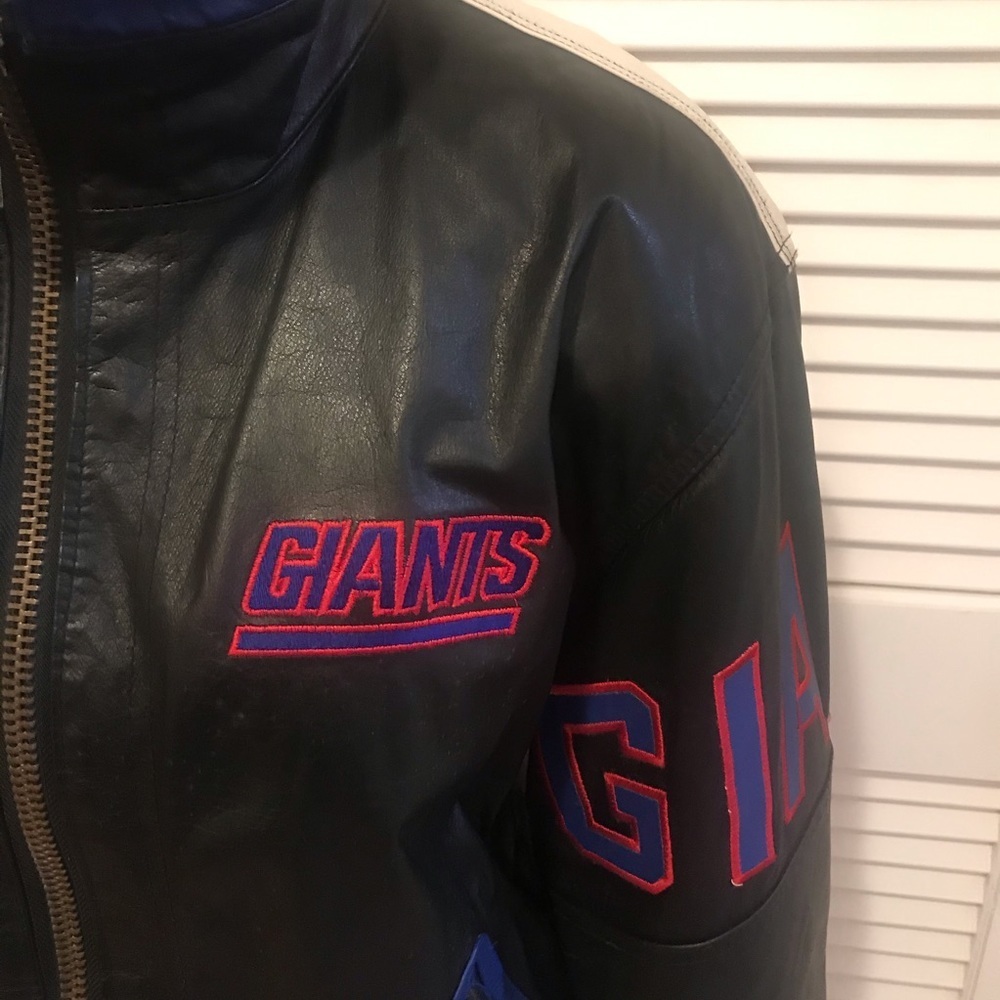 🏈 RARE Vintage Leather GIANTS Bomber Jacket - Picture 3 of 13